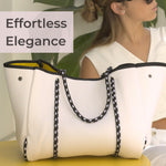 Load image into Gallery viewer, POPUPS Large Neoprene Tote Bag for Women - PVC Dotted Everyday Designer Handbag - Travel Work Beach - Pockets, Zipper Pouch (White)
