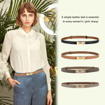 Load image into Gallery viewer, Ovekaut Women Skinny Leather Belt Solid Color Alloy Turn Lock Adjustable Waistband for Dresses Jeans Coats (Red-Gold)
