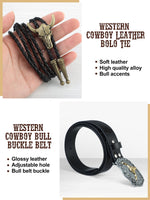 Load image into Gallery viewer, Cutecrop 4 Pcs Western Cowboy Outfits for Men Suede Leather Vest Hat Bolo Tie Belt for Western Halloween Cosplay(Large,Black)
