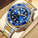 Load image into Gallery viewer, OLEVS Men Watch Gold Blue Watches for Men Waterproof Date Analog Quartz Luxury Casual Fashion Men&#39;s Wrist Watches Pro Diver Two Tone Men‘s Watch Dress Big Face Relojes para Hombres
