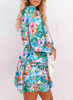 Load image into Gallery viewer, Dokotoo Sun Dresses for Women 2025 Resort Wear V Neck Ruffle Tiered Chiffon Smocked Long Sleeve Boho Hawaiian Floral Dress Beach Vacation Clothes Casual Mini Short Dress Sundress Sky Blue Medium
