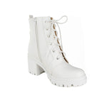 Load image into Gallery viewer, Soda Indiana Women's Faux Leather Lace Up High Chunky Heel Ankle Booties (White PU, numeric_8_point_5)

