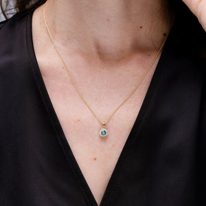 Angara Natural 0.8 Ct Enhanced Blue Diamond and 0.21 Ct Diamond Halo Pendant Necklace for Women in 14K White Gold (Grade-AA | Size-6mm) | Birthday, Anniversary, Wedding Jewelry Gift For Women