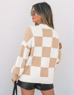 Load image into Gallery viewer, ZESICA Women's 2025 Fall Fashion Turtleneck Long Sleeve Striped Ribbed Knit Loose Pullover Sweater Tops Khaki Plaid Medium
