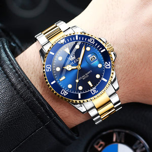 OLEVS Men Watch Gold Blue Watches for Men Waterproof Date Analog Quartz Luxury Casual Fashion Men's Wrist Watches Pro Diver Two Tone Men‘s Watch Dress Big Face Relojes para Hombres