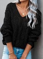 Load image into Gallery viewer, Dokotoo Fall Sweaters for Women V Neck Crochet Hollow Out Lightweight Oversized Fashion Winter Clothing 2025 Cable Knit Off The Shoulder Sweater Women's Clothing Black
