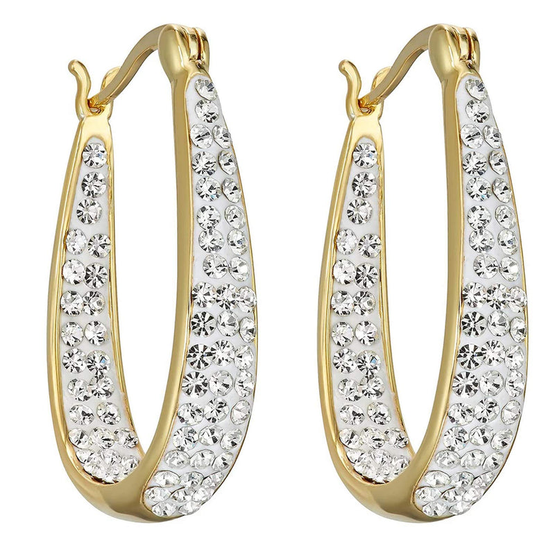 Savlano Inside Out Oval Shape Crystal Hoop Earrings For Women (Yellow Gold)