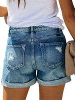 Load image into Gallery viewer, Angerella Denim Shorts for Women Mid Rise Ripped Jean Shorts Stretchy Folded Hem Hot Short Jeans (Medium, 03 Blue)
