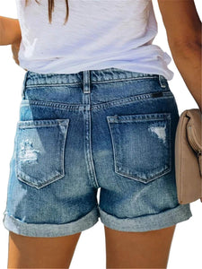 Angerella Denim Shorts for Women Mid Rise Ripped Jean Shorts Stretchy Folded Hem Hot Short Jeans (Medium, 03 Blue)