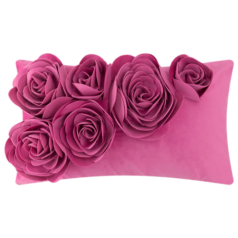 JWH 3D Flower Throw Pillow Cover Decorative Handmade Floral Pillow Case Soft Velvet Pillowcase Lumbar Cushion for Bed Living Room Chair Couch Decor Shams 12x20 Inch Hot Pink