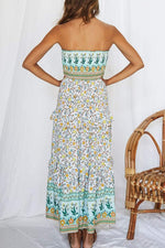 Load image into Gallery viewer, ZESICA Women's Summer Boho Strapless Maxi Dress 2026 Casual Off Shoulder Smocked Floral Flowy A Line Beach Long Dresses,Light Green,Medium
