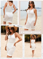 Load image into Gallery viewer, Dokotoo Sexy Swim Cover Up for Women 2025 Summer Fashion Scoop Neck Sleeveless Crochet Hollow Out Knit Mesh Spaghetti Straps Swimsuit Bikini Beach Dress Cruise Essentials Outfits All White Medium
