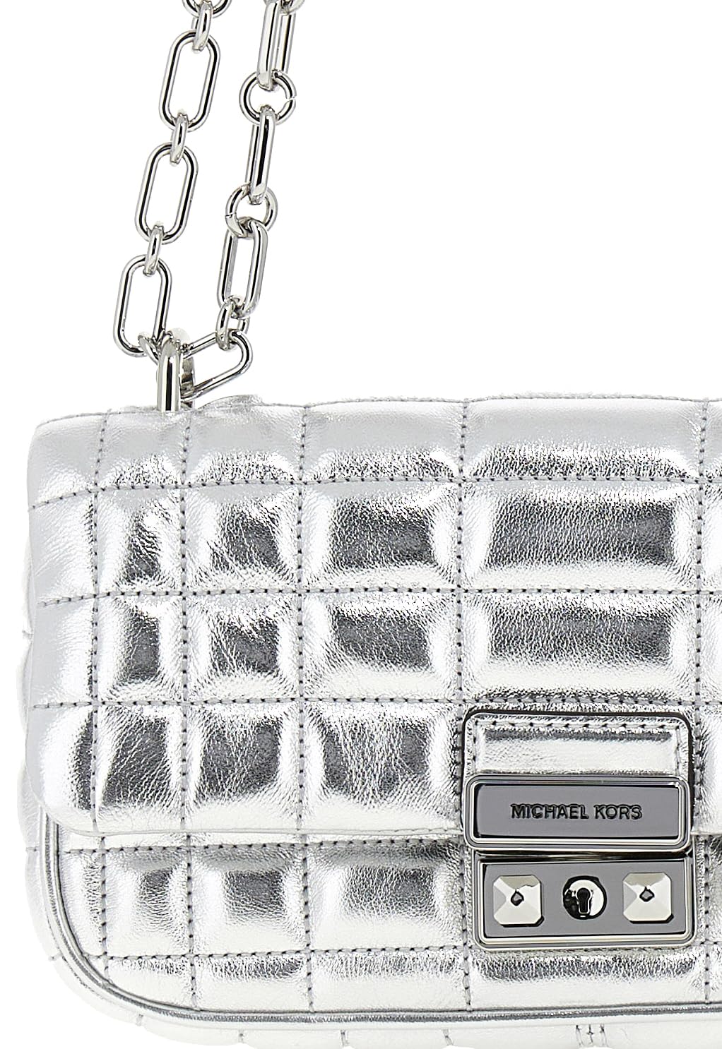 Michael Kors Tribeca Small Convertible Chain Shoulder Bag, Silver-Tone Hardware/Silver