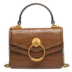 Load image into Gallery viewer, FEIMINA Croc Embossed Top Handle Handbag for Women Leather Mini Crossbody Purse with Gold Chain Strap Ring Closure Evening Bag for Ladies Girls (7.3" L x 5.5" H, Brown)
