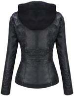 Load image into Gallery viewer, Tanming Womens Faux Leather Jacket Hooded Moto Biker Coat Outerwear Fall Fashion Outfits Winter Clothes
