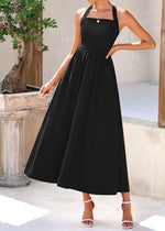 Load image into Gallery viewer, KIRUNDO Women Summer Sleeveless Halter Maxi Dress Sundress 2025 Casual Flowy Wedding Guest Cocktail Beach Vacation Dresses(Black, Medium)
