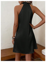 Load image into Gallery viewer, Floerns Women's Pearl Beaded Halter Twist Sleeveless Tie Back Dress A Line Dress Silk Black Medium
