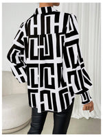 Load image into Gallery viewer, SweatyRocks Women&#39;s Graphic Print Long Lantern Sleeve Collar Neck Button Front Blouse Shirt Top Black Medium
