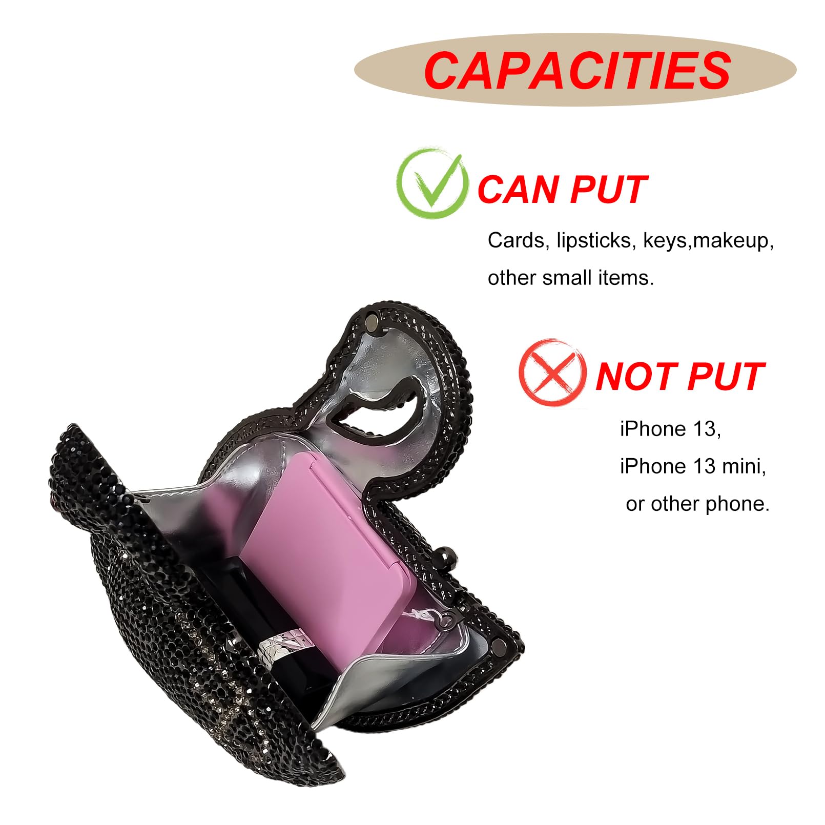 Elegant Swan Evening Purse Animal Crystal Clutch Women Minaudiere Handbag Party Luxury Rhinestone Bag(Black)