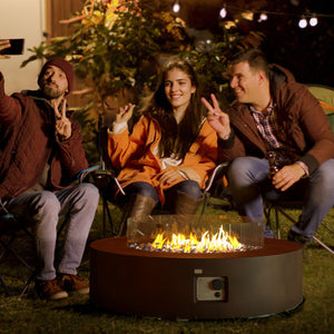 COSIEST Outdoor Propane Fire Pit Coffee Table w Dark Bronze 40.5" Round Base Patio Heater, CSA Certified, 50,000 BTU Stainless Steel Burner, Wind Guard, Transparent Gray Fire Glass, Waterproof Cover