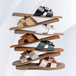 Load image into Gallery viewer, FITORY Women&#39;s Flat Sandals Fashion Square Open Toe Slides With Metal Chain Slippers for Summer Size 8 White

