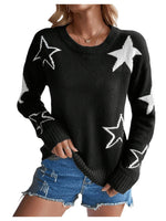 Load image into Gallery viewer, SHENHE Women&#39;s Star Pattern Crew Neck Drop Shoulder Casual Sweater Pullover Knitwear Black and White XS
