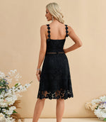 Load image into Gallery viewer, Women’s Lace Midi Dress – Floral Strap Cocktail Dress for Wedding Guest, Bridal Shower, Party &amp; Summer Events Black
