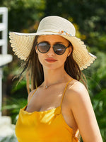 Load image into Gallery viewer, Verdusa Women&#39;s Scalloped Wide Brim Straw Sun Hats Boho Beaded Beach Hat Beige One-Size
