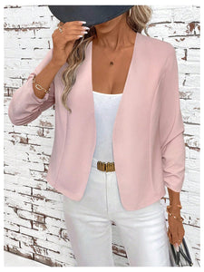 SweatyRocks Women's Polka Dots Lightweight 3/4 Sleeve Jackets Open Front Long Sleeve Elegant Jacket Outwear Pink X-Large