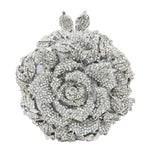 Load image into Gallery viewer, Boutique De FGG Round Rose Flower Crystal Clutch Purses for Women Formal Evening Bags Wedding Clutch Bag Party Handbags,Mini,Silver
