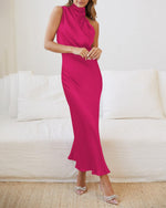 Load image into Gallery viewer, BTFBM Women Sleeveless Cocktail Dresses Fall Mock Neck Keyhole Elastic High Waist Evening Party Maxi Wedding Guest Dress(Rose Red, XX-Large)
