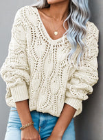 Load image into Gallery viewer, Dokotoo Women's Sweaters V Neck Crochet Hollow Out Lightweight Oversized Pullover Sweaters 2025 Trendy Casual Womens Tops Outfits White
