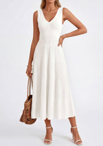 Load image into Gallery viewer, PRETTYGARDEN Summer Dresses for Women 2026 Spring Casual Sleeveless V Neck Pleated Midi Work Cocktail Wedding Guest Dress(White,Medium)
