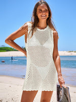 Load image into Gallery viewer, ANRABESS Womens Swimsuit Cover Up Sleeveless Knit 2025 Summer Outfits Swimwear Bathing Suit Coverup Crochet Beach Dress White Medium
