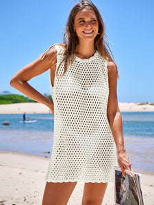 ANRABESS Womens Swimsuit Cover Up Sleeveless Knit 2025 Summer Outfits Swimwear Bathing Suit Coverup Crochet Beach Dress White Medium