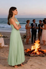 Load image into Gallery viewer, PUYIKET Elegant Spaghetti Strap Aqua Bridesmaid Dresses for Women 2026 Sleeveless Flowy Chiffon A-Line V-Neck Pleated Backless Formal Dresses and Evening Gown for Wedding Size 0 Prf039
