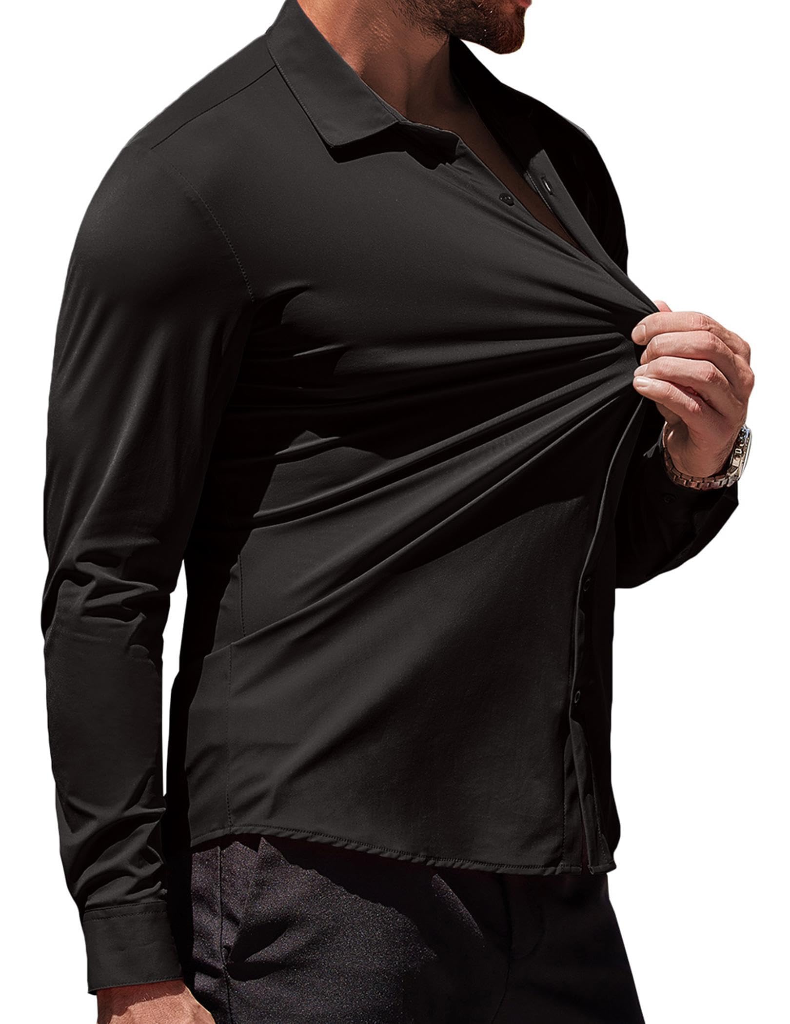 COOFANDY Men's Dress Shirts Wrinkle Free Slim Fit Dress Shirt Casual Button Down Shirt Black