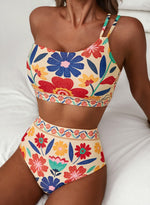 Load image into Gallery viewer, Herseas Women Bikini Sets One Shoulder Supportive Swimsuits Summer 2026 High Waisted Tummy Control 2 Piece Bathing Suits Fashionable Athletic Outfits Teen Girls Multicolor Floral X-Large

