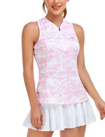 Load image into Gallery viewer, MoFiz Women&#39;s Golf Polo Tennis Shirt Sleeveless Racerback UPF 50+ 1/4 Zip Collarless Quick-Dry Lightweight Athletic Tank Top for Workout Running Sports Pink Camo Print M
