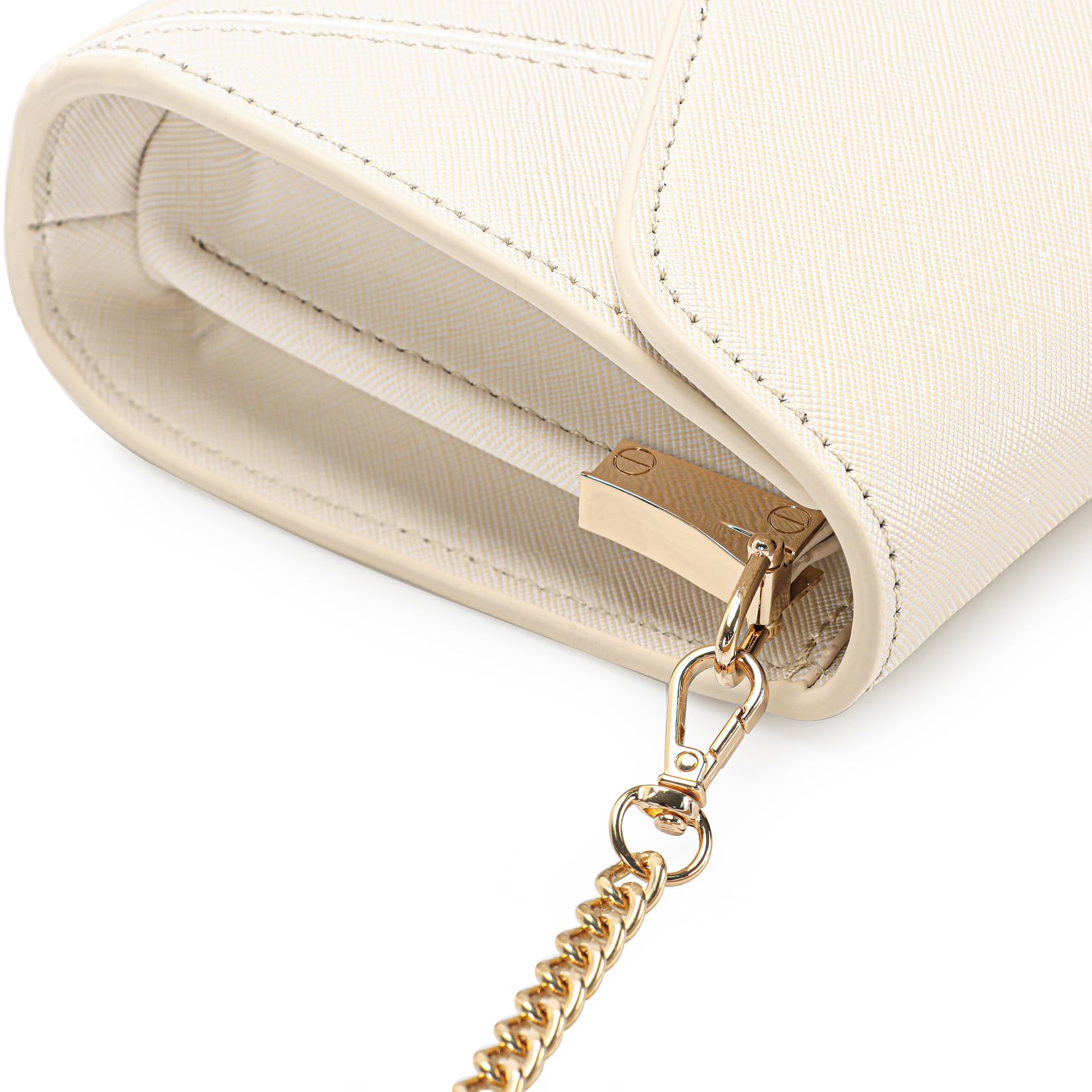 DEXMAY Women Envelope Clutch Faux Saffiano Leather Evening Handbag Foldover Clutch Bag Formal Dressy Purse Ivory
