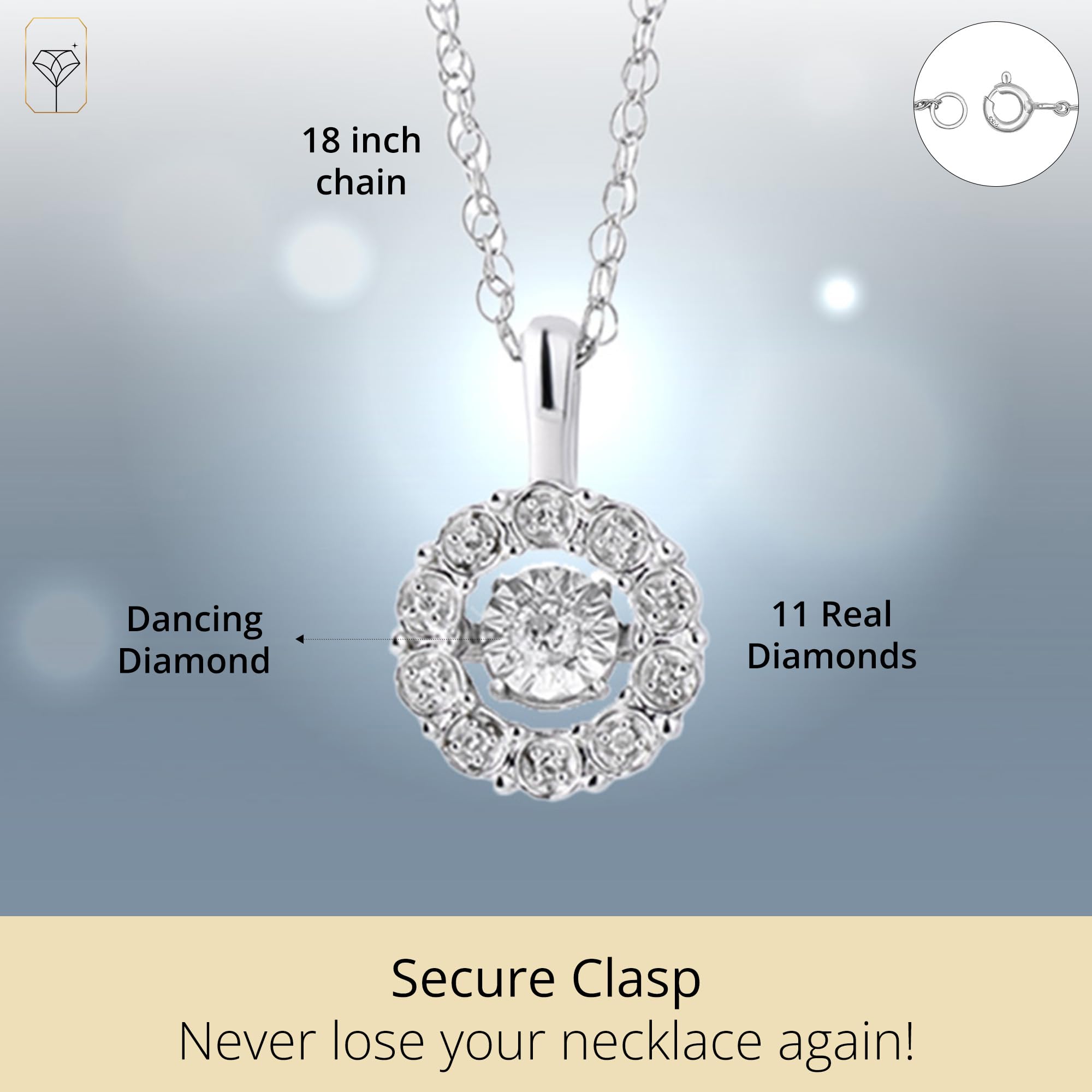 Sterling Silver Dancing Diamond Accent Circle Pendant Necklace
