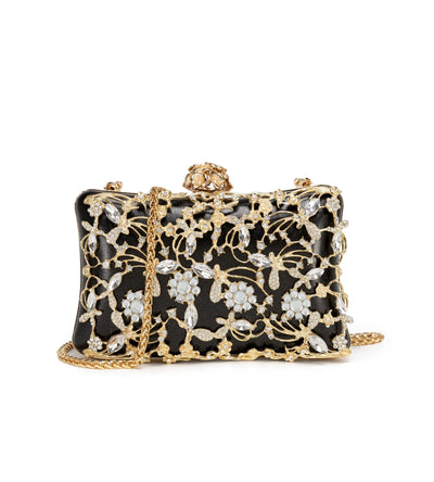 Sweetovo Evening Bag Clutch Purses for Women Rhinestones Purse Sparkling Party Shoulder Handbag Wedding Bag with Chain (Black)