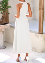 Load image into Gallery viewer, KIRUNDO Women Summer Sleeveless Halter Maxi Dress Sundress 2025 Casual Flowy Wedding Guest Cocktail Beach Vacation Dresses(White, Medium)
