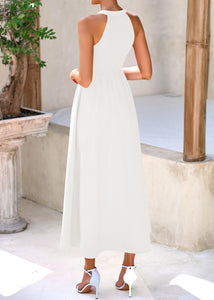 KIRUNDO Women Summer Sleeveless Halter Maxi Dress Sundress 2025 Casual Flowy Wedding Guest Cocktail Beach Vacation Dresses(White, Medium)