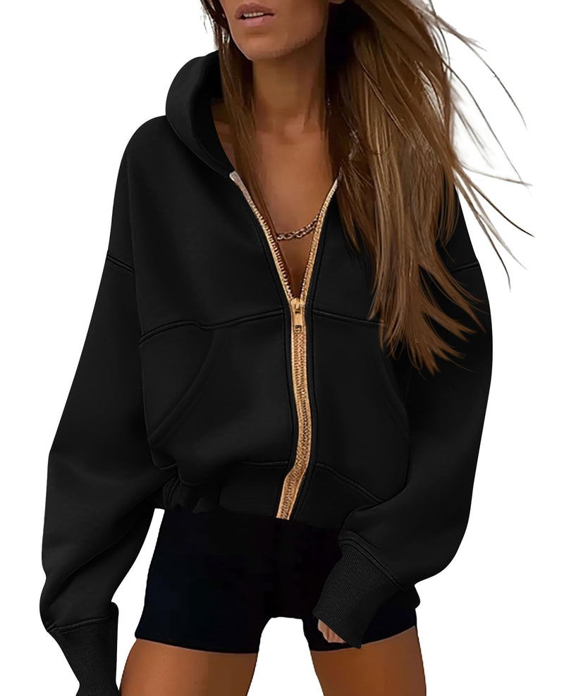 PRETTYGARDEN Hoodies for Women Sweatshirt Zip Up Hoodie Fall Fashion 2025 Trendy Long Sleeve Jackets Winter Clothing Outfits (Black,Medium)