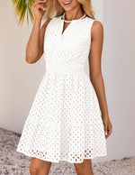 Load image into Gallery viewer, ZESICA Women's Summer Sleeveless Mini Dresses 2026 Spring V Neck Hollow Out Eyelet Flowy A Line Beach Vacation Sundress White Medium
