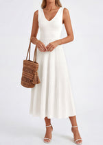 Load image into Gallery viewer, PRETTYGARDEN Summer Dresses for Women 2026 Spring Casual Sleeveless V Neck Pleated Midi Work Cocktail Wedding Guest Dress(White,Medium)
