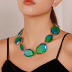 Load image into Gallery viewer, Firstmeet Vintage Resin Rhinestone Necklace Irregularly Shaped Elegant Crystal Collar for Women(XL-1240-Bicolour-Blue)
