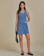 Load image into Gallery viewer, luvamia Denim Dresses for Ladies Short Dresses for Women Casual Bay Blue Medium Size 8 Size 10
