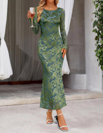 Load image into Gallery viewer, MEROKEETY Women's 2026 Spring Wedding Guest Maxi Dress Long Sleeve Bodycon Floral Mesh Fall Cocktail Formal Party Dresses, GrayGreen, Medium
